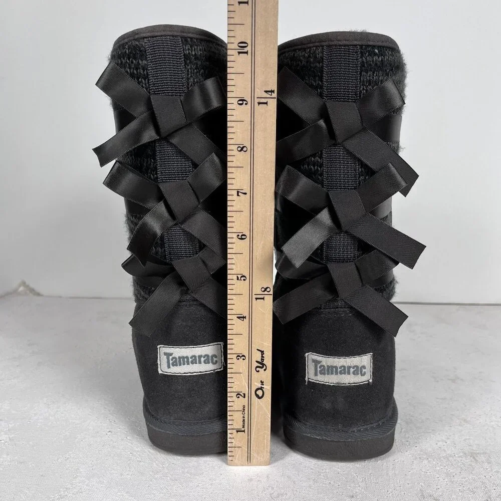 Tamarac Gray Lambswool Tall‎ Keri Bow Boots Sz 9